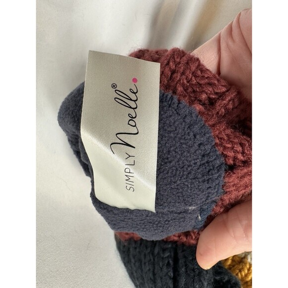Simply Noelle Color Block Burgundy Navy  Knit Mittens Gloves Womens Winter - Picture 5 of 6